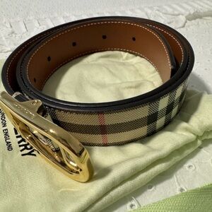 Burberry Beige and Black Belt with Gold Buckle